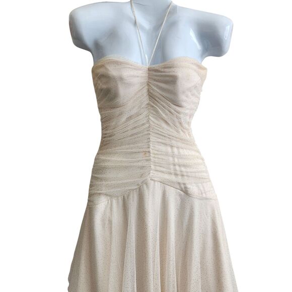 Speechless VTG Y2K Balletcore Midi Dress-M-Ivory/Gold Glitter Tulle-Ruched-Fairy - Picture 2 of 13